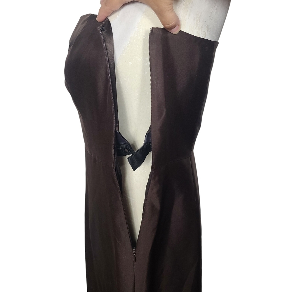 Ann Taylor Brown Strapless Sleeveless Maxi Belted Size Zip Dress 8 - Picture 5 of 11